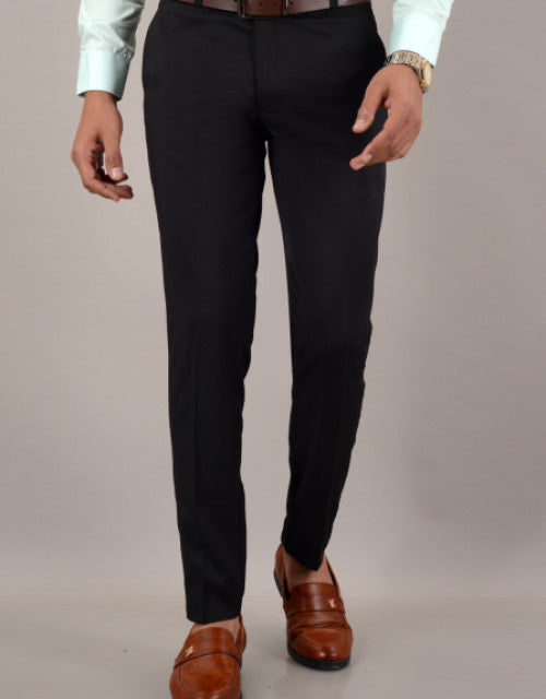 Men Slim Fit Black Cotton Blend Trousers