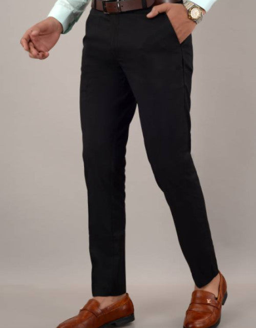 Men Slim Fit Black Cotton Blend Trousers