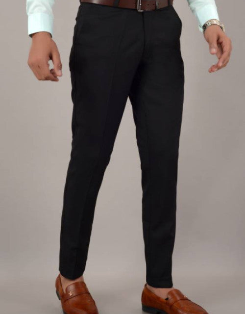 Men Slim Fit Black Cotton Blend Trousers