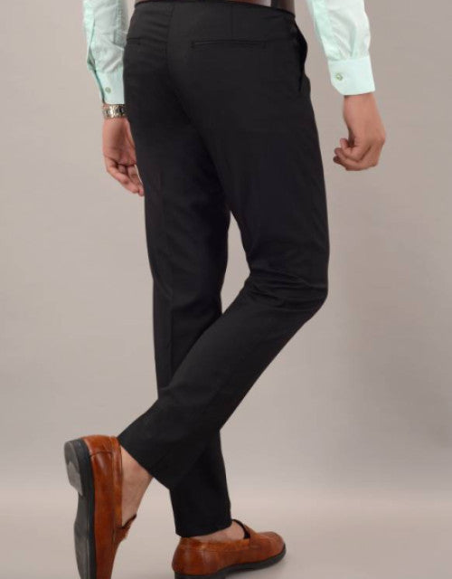 Men Slim Fit Black Cotton Blend Trousers